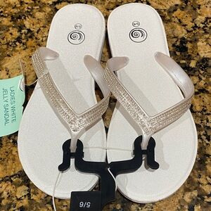 White Glitter Jelly Sandals
